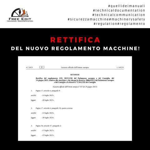 RETTTIFICA DEL NUOVO REGOLAMENTO UE 2023-1230 MACCHINE