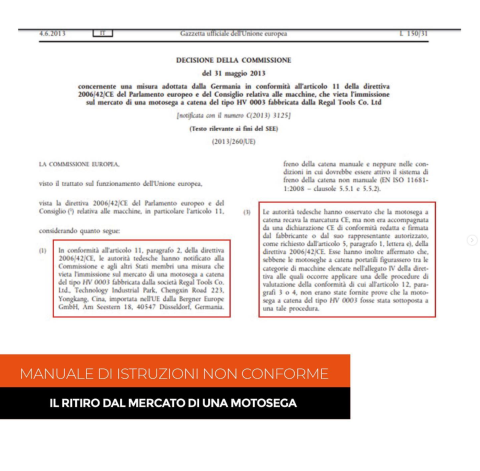 MANUALE DI ISTRUZIONI NON CONFORME: IL RITIRO DAL MERCATO DI UNA MOTOSEGA