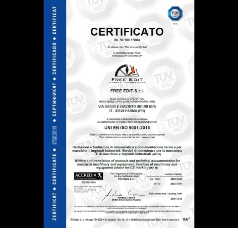 Certificato ISO 9001:2015 Free Edit