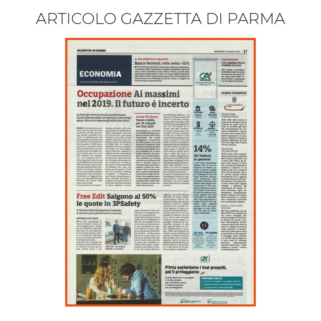 Articolo Gazzetta di Parma su Free Edit, pagina intera