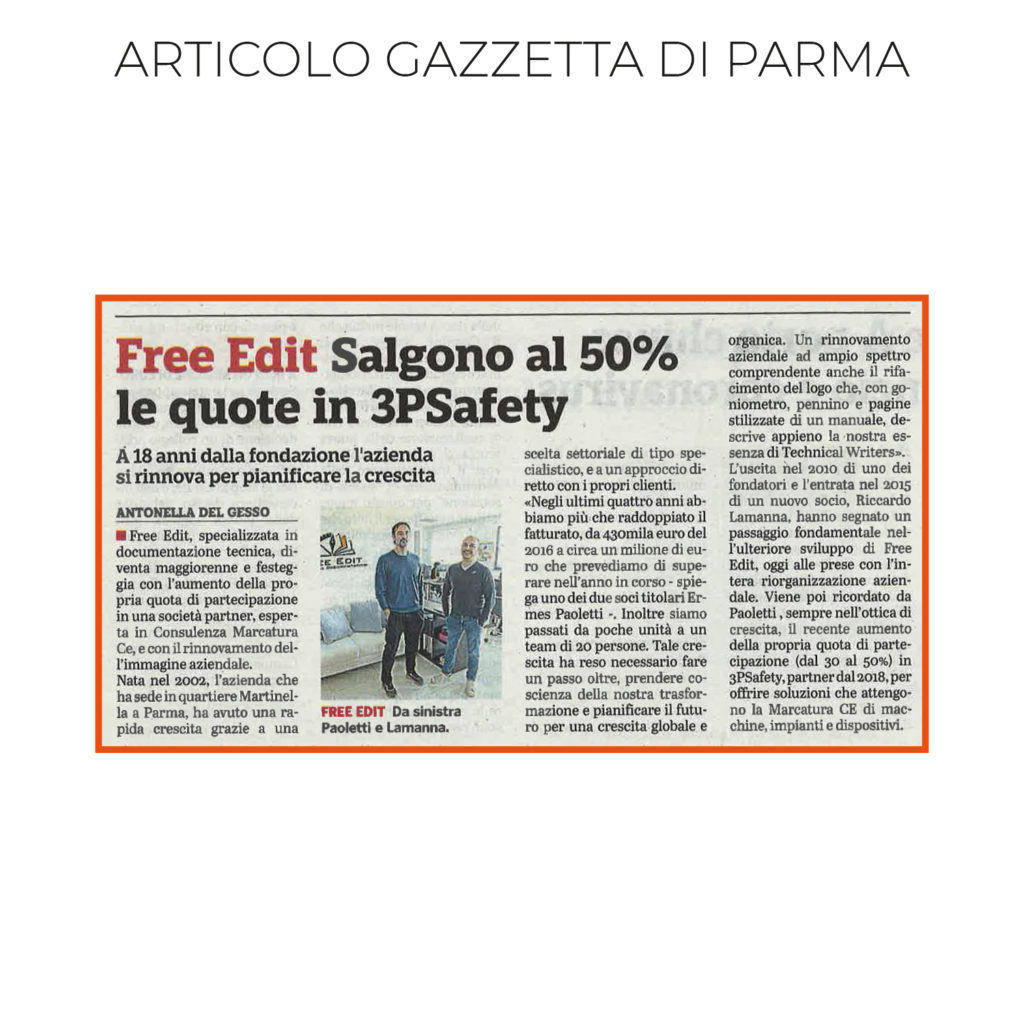 Articolo Gazzetta di Parma su Free Edit, dettaglio articolo